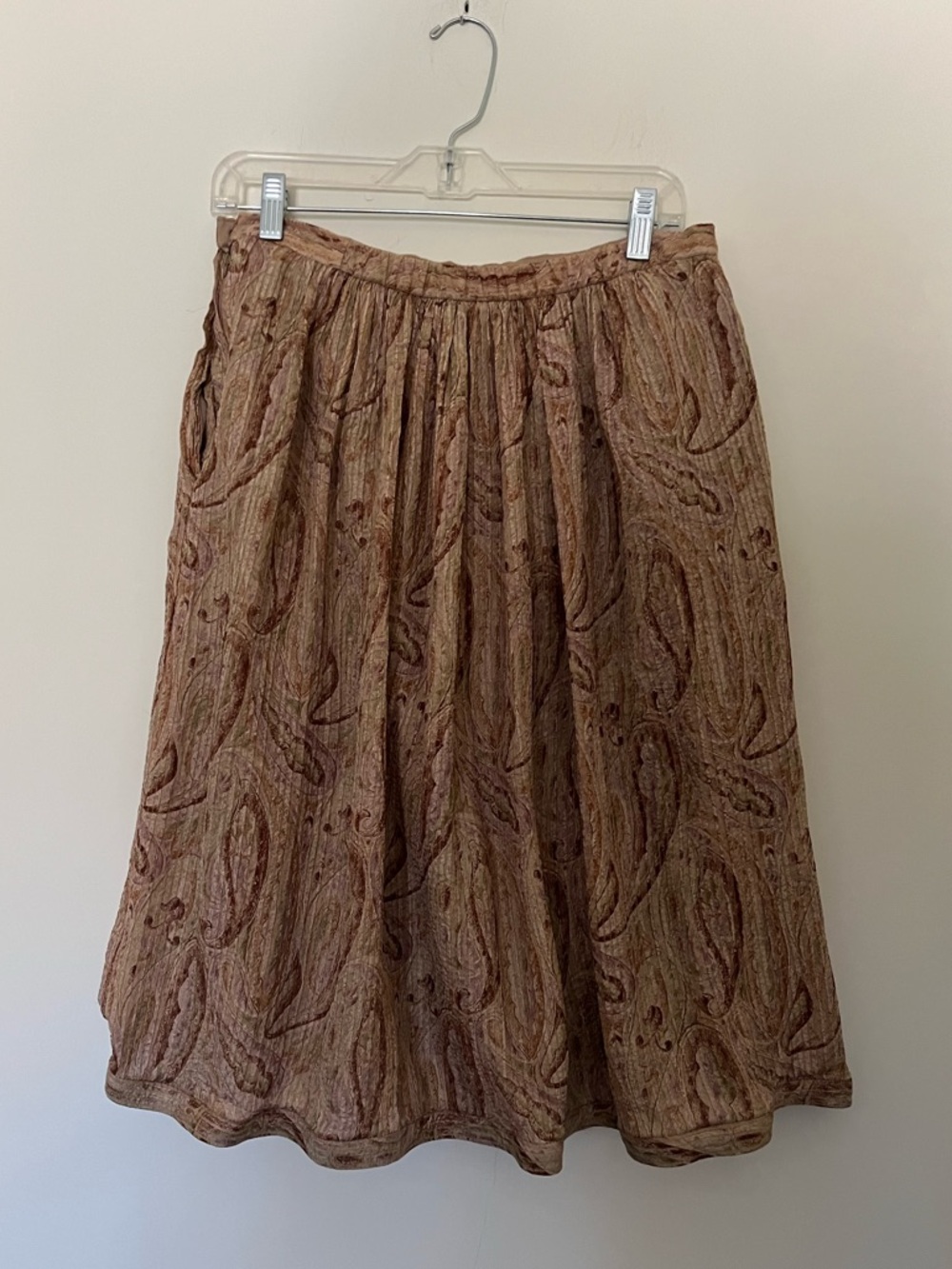 Vintage 100% Silk Armani Italy Midi Micro Plise Pleat Paisley Midi Skirt 6-8 M